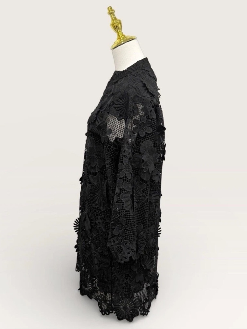 J.Marie Seraphina Shift Dress X-Small Black Floral 3D Lace 3/4 Sleeve Kaftan NWT - Picture 7 of 16
